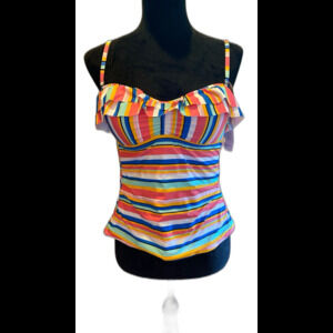 NEW Time and Tru Bikini Swimsuit Top ONLY Size Medium 8-10 Stripes Blue Pink